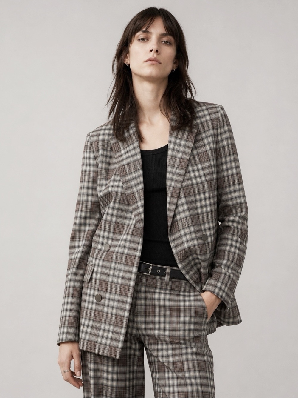 Theory Woman Plaid Wool Double Breasted Oversized Blazer Jacket SIZE00 Luxury